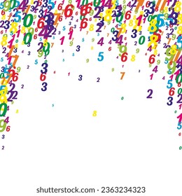 Flying colorful digits and numbers. School math notebook cover. Back to school mathematics banner on white background. Falling numbers vector illustration.