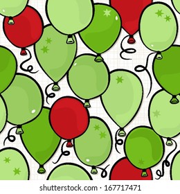 flying colorful green and red balloons party time seamless pattern on white background