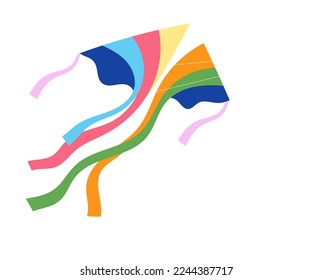 Flying Colorful Kite with Tail for Kitesurfing Festival Vector Illustration