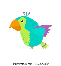 Flying colorful parrot in wild green amazon forest