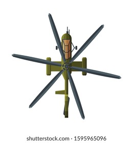 Flying Combat Helicopter, View from Above, Military Air Transport Vector Illustration