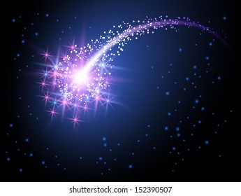 Flying comet with curved glowing tail