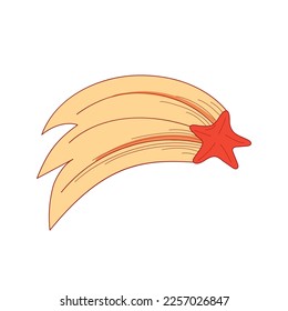 Cometa volador con fuego. Resumen cometa mínimo. Moscas de meteoritos y penacho de fuego. Piedra de metal. Ilustración del vector