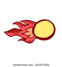 Flying comet with fire flames and space for text vector icon. Hand drawn space object sign