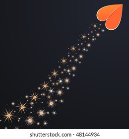 Flying comet in the form of a heart