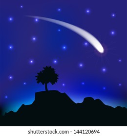 Flying comet in the night sky