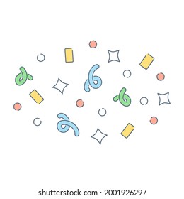 Flying confetti illustration. Party, celebration ceremony, greeting element. Thin line vector illustration on white background.