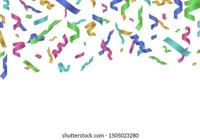 Flying confetti ribbon. Colorful ribbons falling. Vector festive background