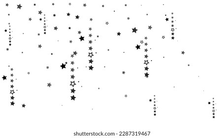 Flying confetti stars. Black, white colours. Festive background. Black stars on white background. Design element. Vector illustration, eps 10.