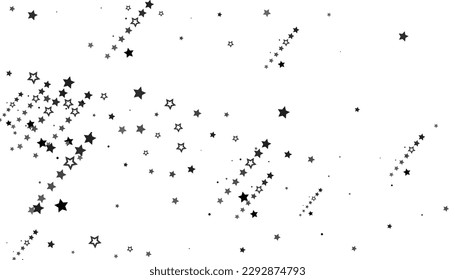 Flying confetti stars. Black, white colours. Festive background. Black stars on white background. Design element. Vector illustration, eps 10.