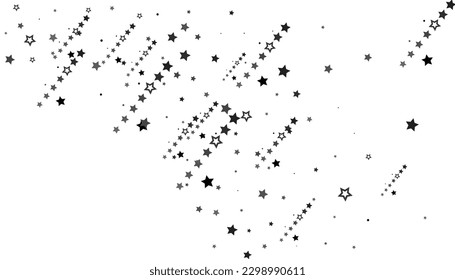 Flying confetti stars. Black, white colours. Festive background. Black stars on white background. Design element. Vector illustration, eps 10.