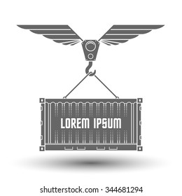 Flying container with crane