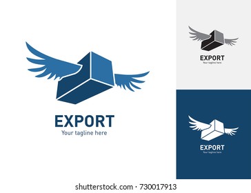 Flying Container Logo For Use In Export, Import, Shipping, Logistics And Delivery.