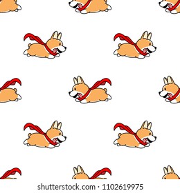 Flying corgi dog seamless pattern, vector illustration