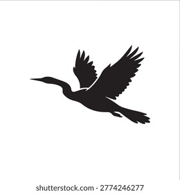 Flying cormorant bird silhouette vector graphic for design