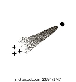 flying cosmic comet symbol from texture monochrome halftone fine grain futuristic symbol cosmic y2k