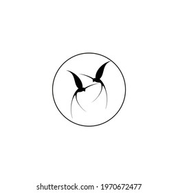 Flying Couple Swallows, Bird in Flight Isolated in a Circular Vector Illustration in a Flat Style