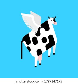Flying cow cartoon. beef with wings. vector illustration