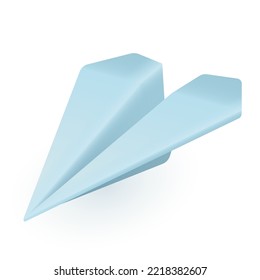 Icono 3D del plano de papel de la embarcación voladora. Vuelo del juguete del avión de origami como símbolo de envío de mensaje, email 3D ilustración vectorial sobre fondo blanco. Chat y mensajería, viajes, concepto de entrega de noticias