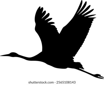 Flying Crane bird black silhouette vector illustration on white background