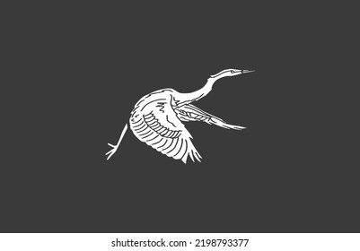 Flying crane bird Hand Drawn Vector Illustration