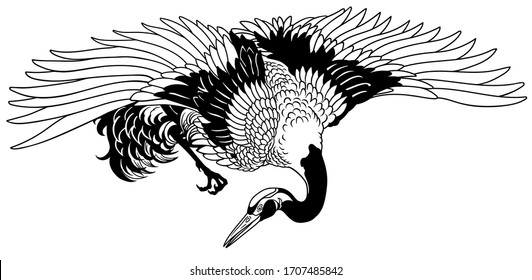 Japanese Crane Tattoo Black - art-scalawag