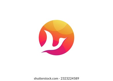 Flying crane logo design with sun background