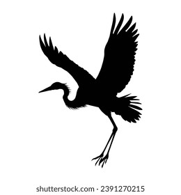 Flying Crane Silhouette on White Background