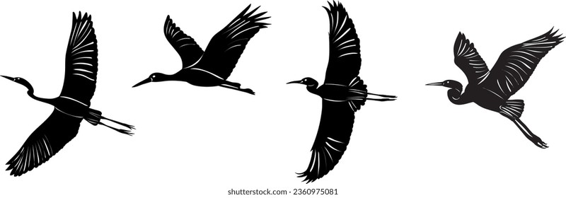 flying cranes, herons, storks silhouette on a white background vector