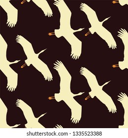 Flying cranes seamless pattern