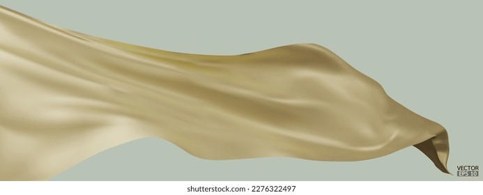 Flying cream silk textile fabric flag background. Smooth elegant cream Satin Isolated on Background for grand opening ceremony. Gold curtain. 3d vector illustration