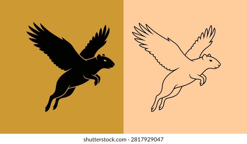 Flying creature with wings silhouette and line art design creature silhouette