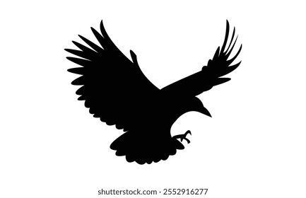 Flying Crow Bird Silhouette Design  And Vector Illustration. 