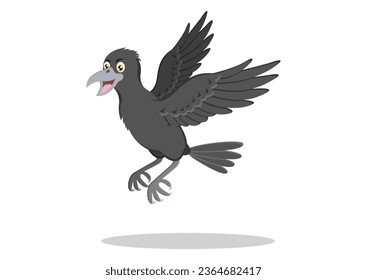 Flying crow cartoon character vector illustration isolated on white background