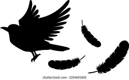 Flying crow isolated vector silhouette.