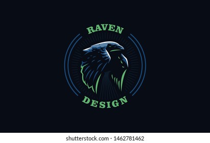 Flying crow or raven bird in minimalist style. Vector illustration.