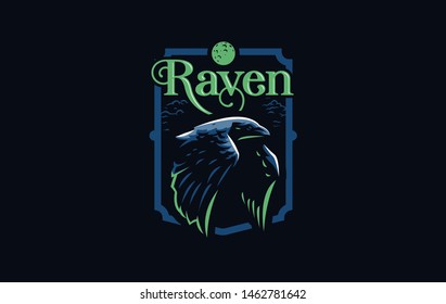 Flying crow or raven bird in minimalist style. Vector illustration.
