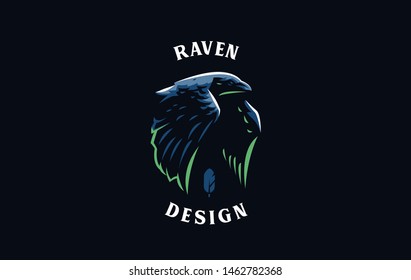 Flying crow or raven bird in minimalist style. Vector illustration.