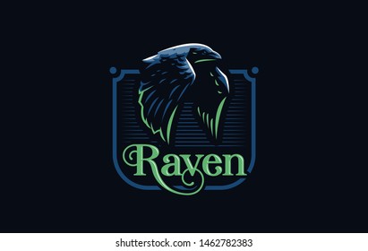 Flying crow or raven bird in minimalist style. Vector illustration.