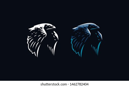 Flying crow or raven bird in minimalist style. Vector illustration.