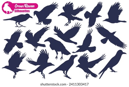 Flying Crow or Raven Silhouettes vector
