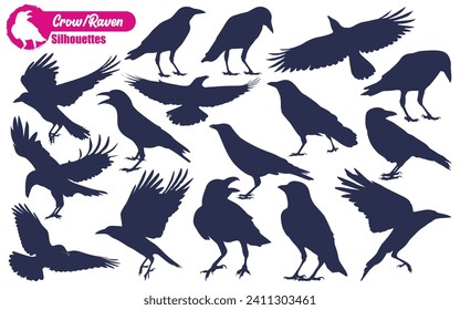 Flying Crow or Raven Silhouettes vector