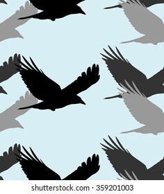 Flying Crows, vector seamless pattern