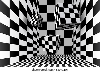 Flying cubes in a checkered room