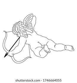 Flying Cupid oder Amur mit Bogen und Pfeil. Flügeliger Baby Gott der Liebe Eros. Schwarz-Weiß-Silhouette. Isolierte Vektorgrafik.	