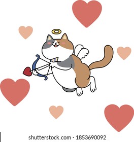 Flying cupid cat with heart