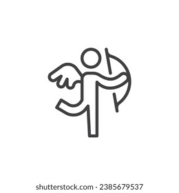 Flying Cupid line icon. linear style sign for mobile concept and web design. Cupid cherub outline vector icon. Love and Valentines day symbol, logo illustration. Vector graphics