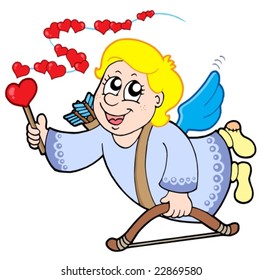 Flying cupid with magic wand - vector illustration.
