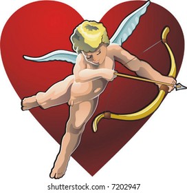 Flying cupid on a background of heart