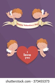 flying cupids with a romantic message in the hands in a flat style